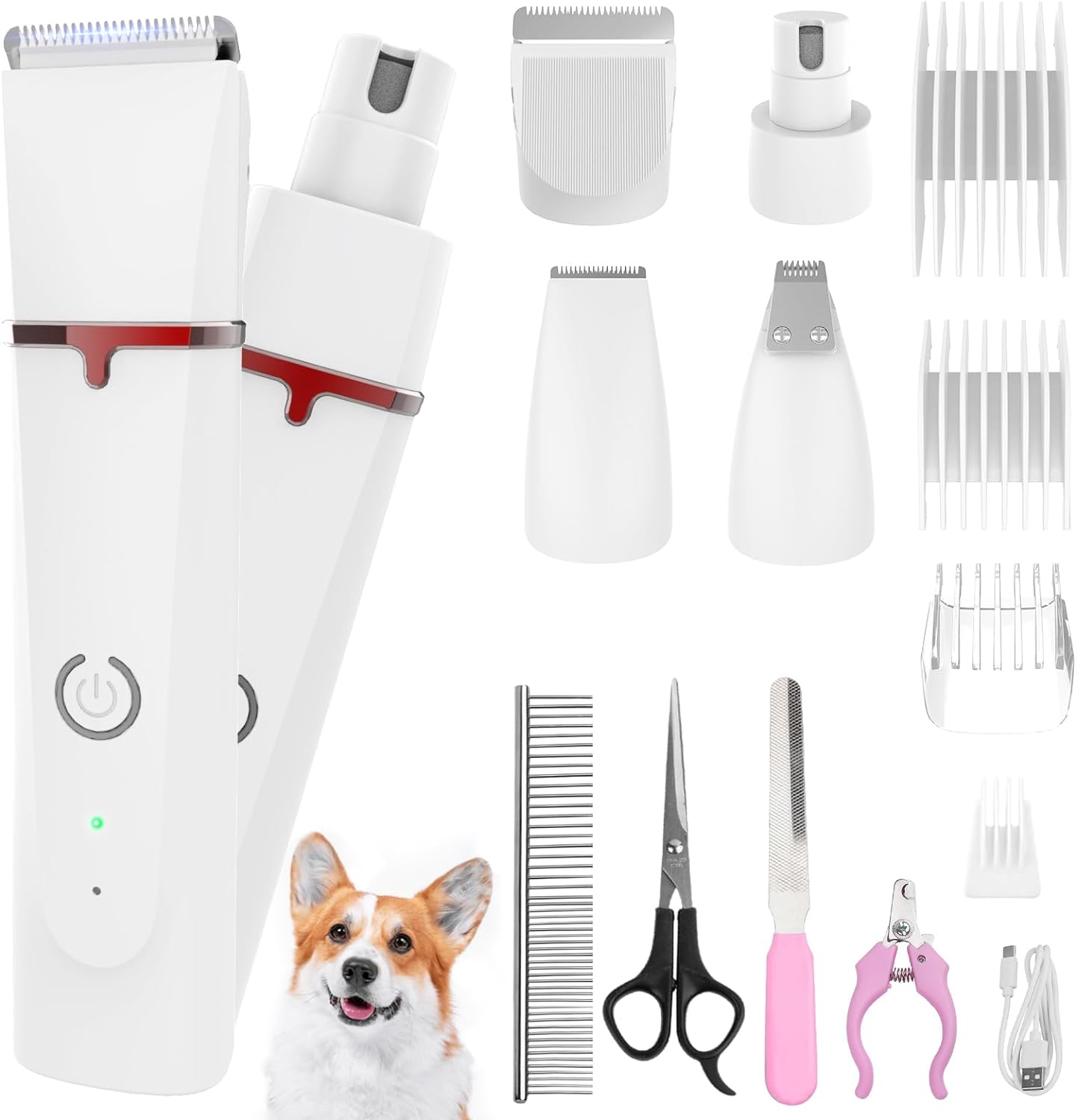 Advwin Dog Hair Grooming Clippers Kit with Nail Grinder, 4 in 1 Low Noise Silent Electric Clippers, Rechargeable Cordless Pet Clippers for Dogs & Cats, Grooming Paws, Eyes, Ears, Face, Matted Hair image number 2