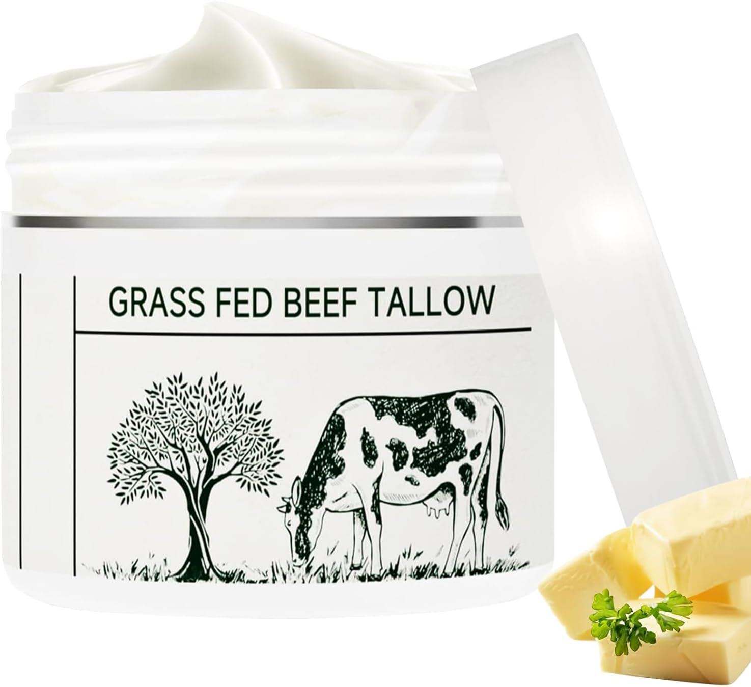 Beef Tallow for Skin, Tallow Face Moisturizer, Beef Tallow, Grass Fed Beef Tallow Grass Finished Organic Beef Tallow Balm Whipped Tallow Face Cream Moisturizer for Body Lotion Skin Care (1.7OZ)