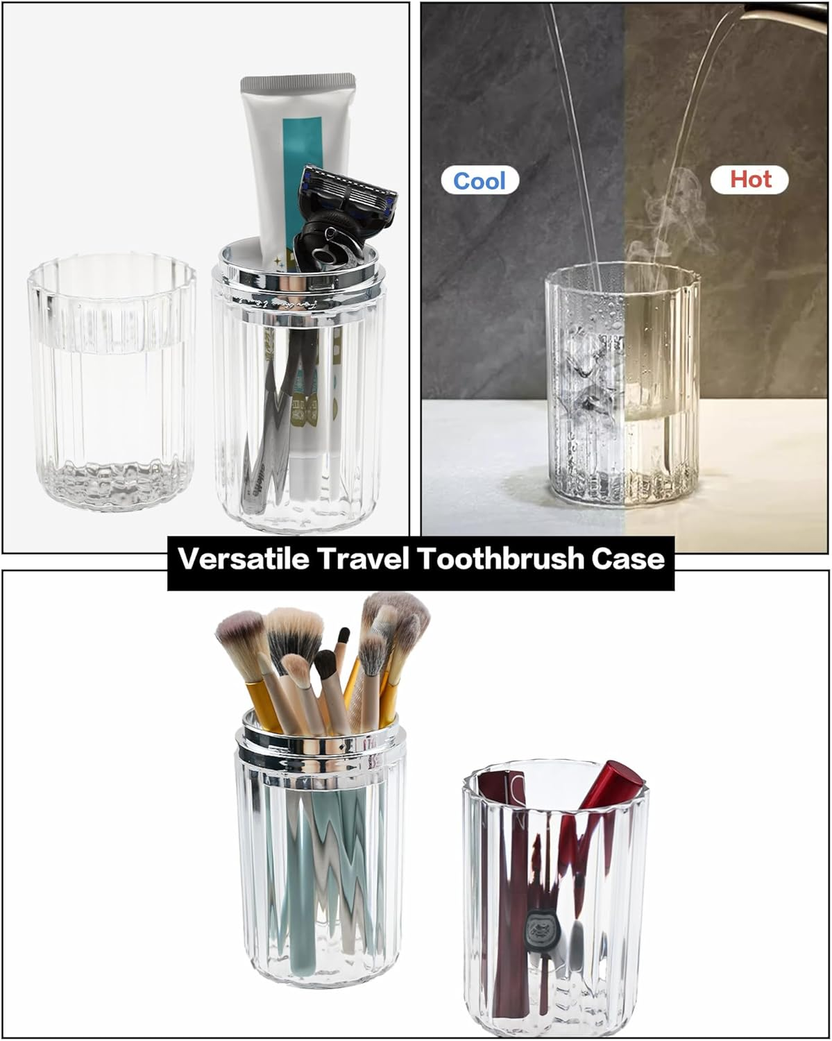 Toothbrush Travel Case - Portable Travel Toothbrush Holder & Toothpaste Container Dustproof Multi-Function Plastic Toothbrush Covers for Bathroom, Vacations, Camping, Work Trips (Transparent Sliver) image number 3