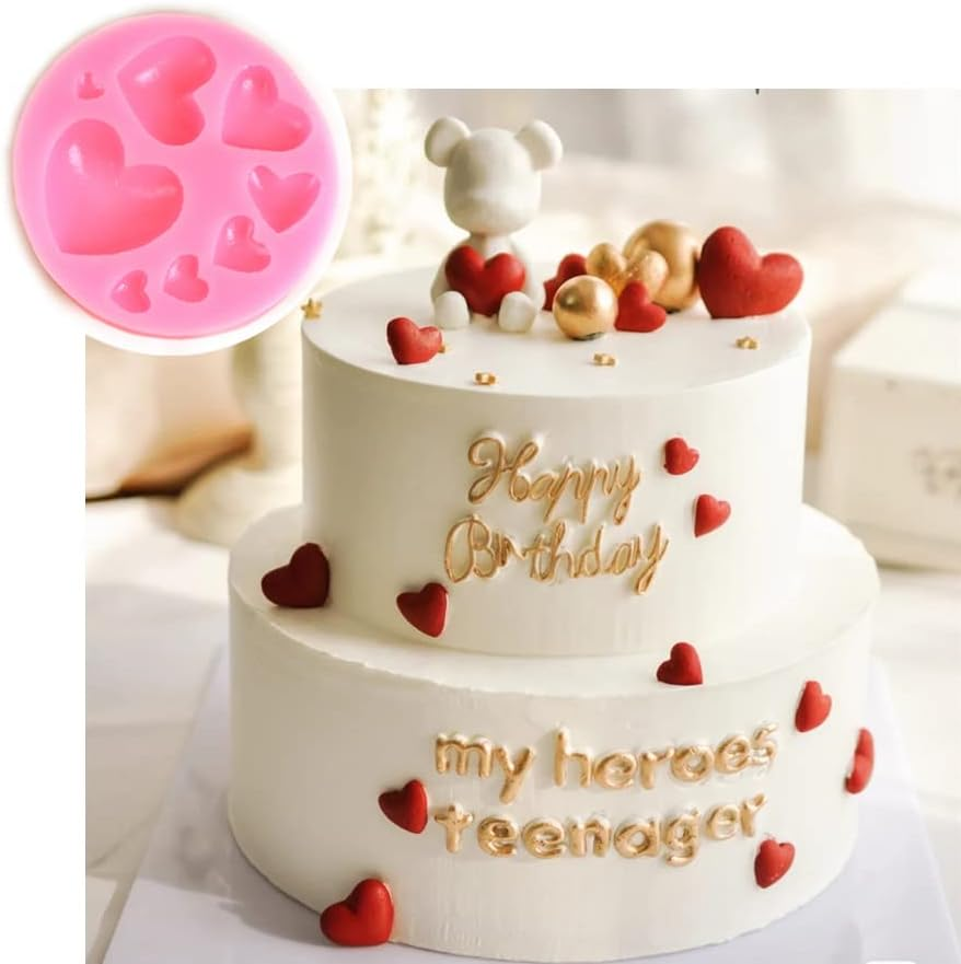 VOSO 2 Pcs Heart Shape Silicone Moulds, Mixed Size Silicone Fondant Moulds, Chocolate Cake Jelly Candy Mould Cupcake Decoration Tool for DIY Dessert Handmade Baking(Pink) image number 5