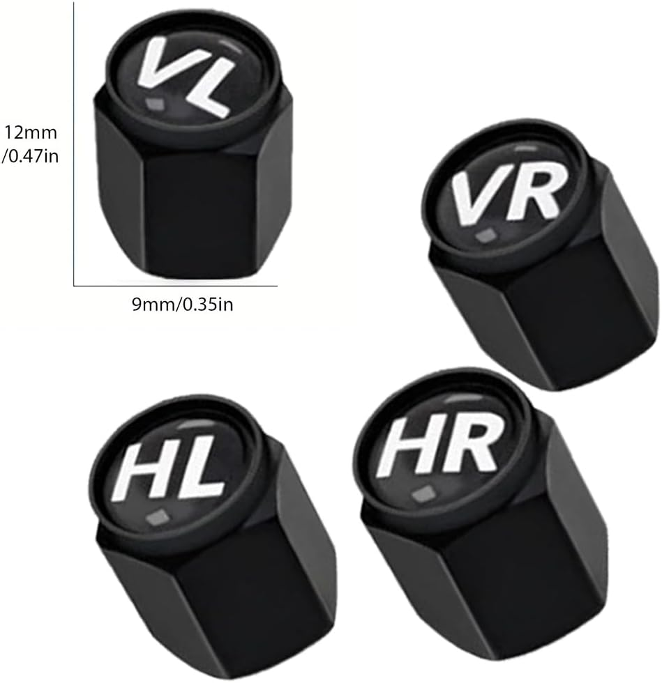 JRYXDS 16 Valve Caps Black Universal for Car, SUV, Motorcycle & Truck, Tyre Valve Closure, Wheel Valve Cover, Rubber Caps with Seal, Marking Vl/Vr/Hl/Hr image number 1