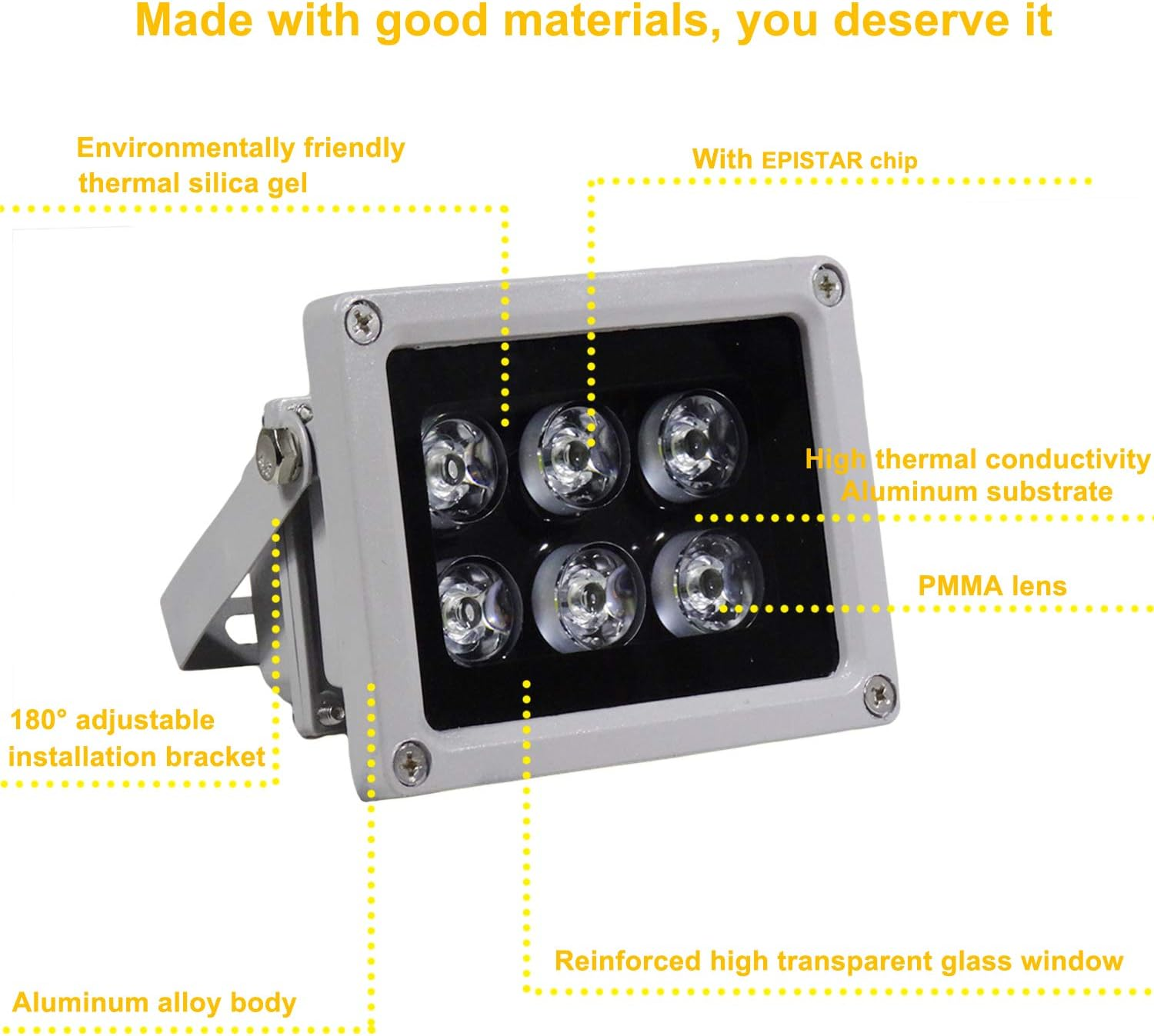 AUTENS IR Illuminator, 850Nm 6-Leds 90 Degree Wide Angle IP67 Waterproof Night Vision LED Array IR Infrared Light with Power Adapter for IP Camera CCTV Analogue Security Surveillance Camera image number 1