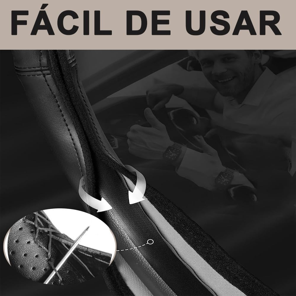 Voarge Microfibre Leather Steering Wheel Cover DIY Steering Wheel Covers Car Steering Wheel Cover with Needle and Thread Interior Accessories Black image number 1