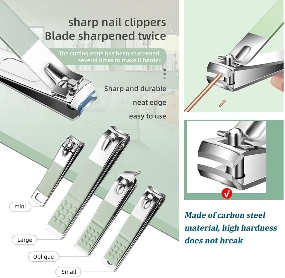 Manicure Pedicure Kit 35 in 1 Stainless Steel Nail Clippers Travel Essentials Portable Nail Care Set with Zippered Case（Green） image number 2
