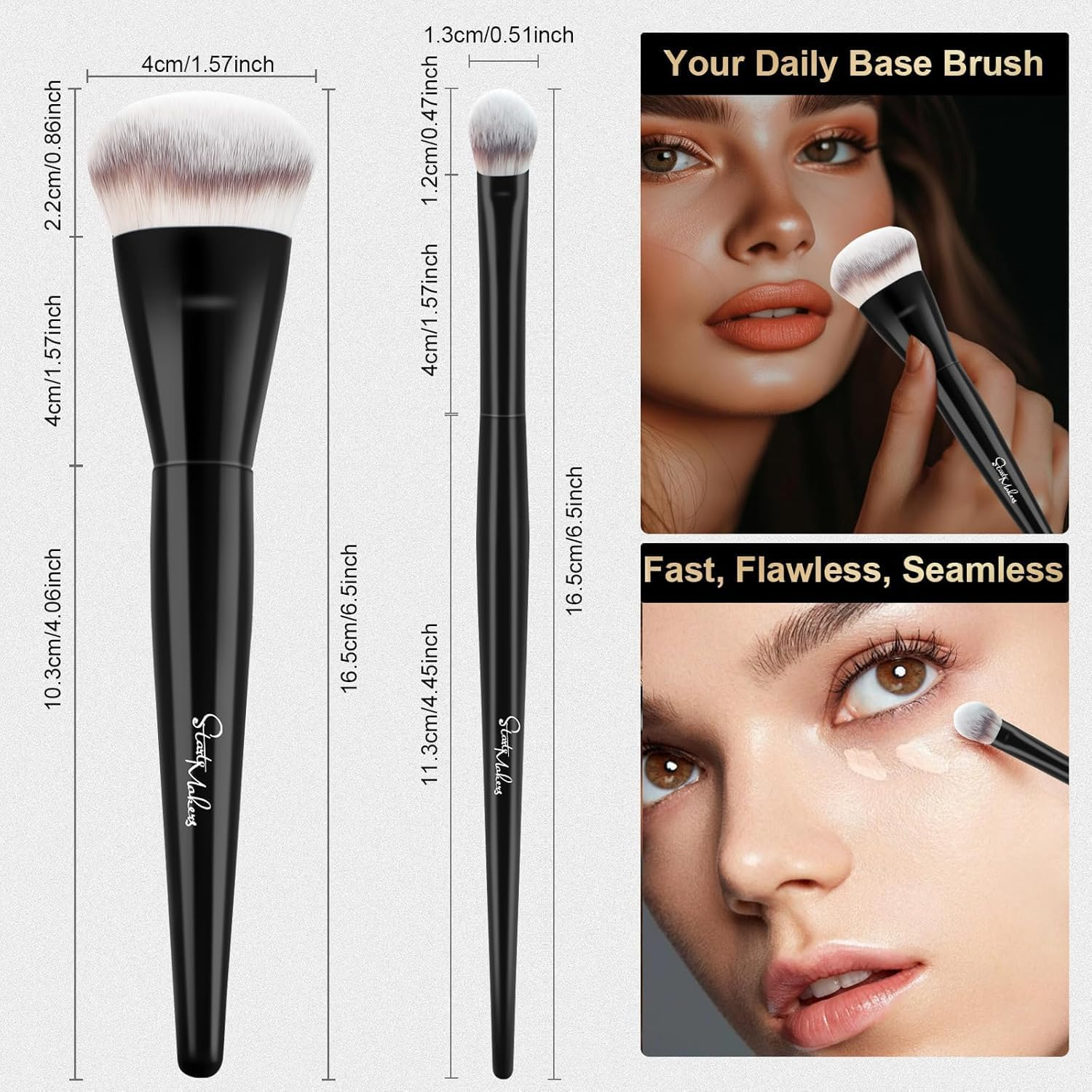 Start Makers 2PCS Foundation Brush Set, Soft Dense Synthetic Kabuki Foundation Brushes, Concealer Brush for Liquid, Cream, Powder, Vegan Makeup Brushes Flawless Make up Application image number 1