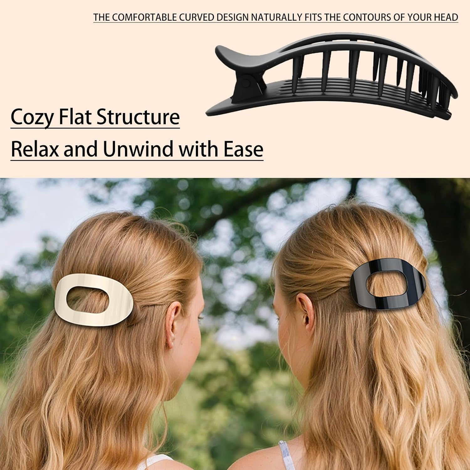 NBPIY 4 Pack Flat Hair Clips for Women, Strong Hold Curved Claw Clips with No Slip Grip, Hair Accessories for All Hair Types, for Lying down and Driving (Matte) - Glossy image number 2