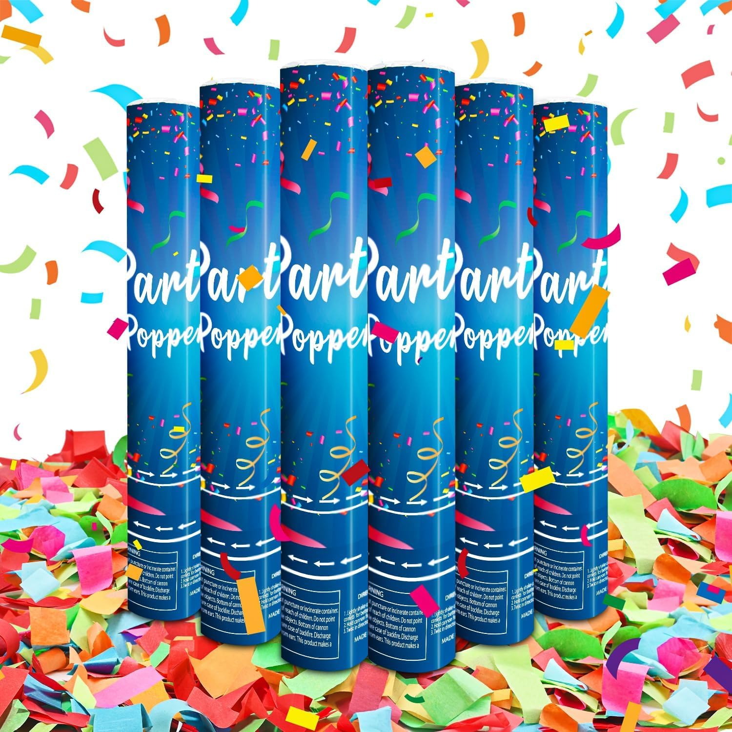 Biodegradable Confetti Cannon 6 Pack Multicolor Confetti Poppers 12 Inch Party Poppers Shooters Paper Popper Cannon for Wedding Birthday Graduation Decorations 2025 New Year'S Eve and Any Celebrations