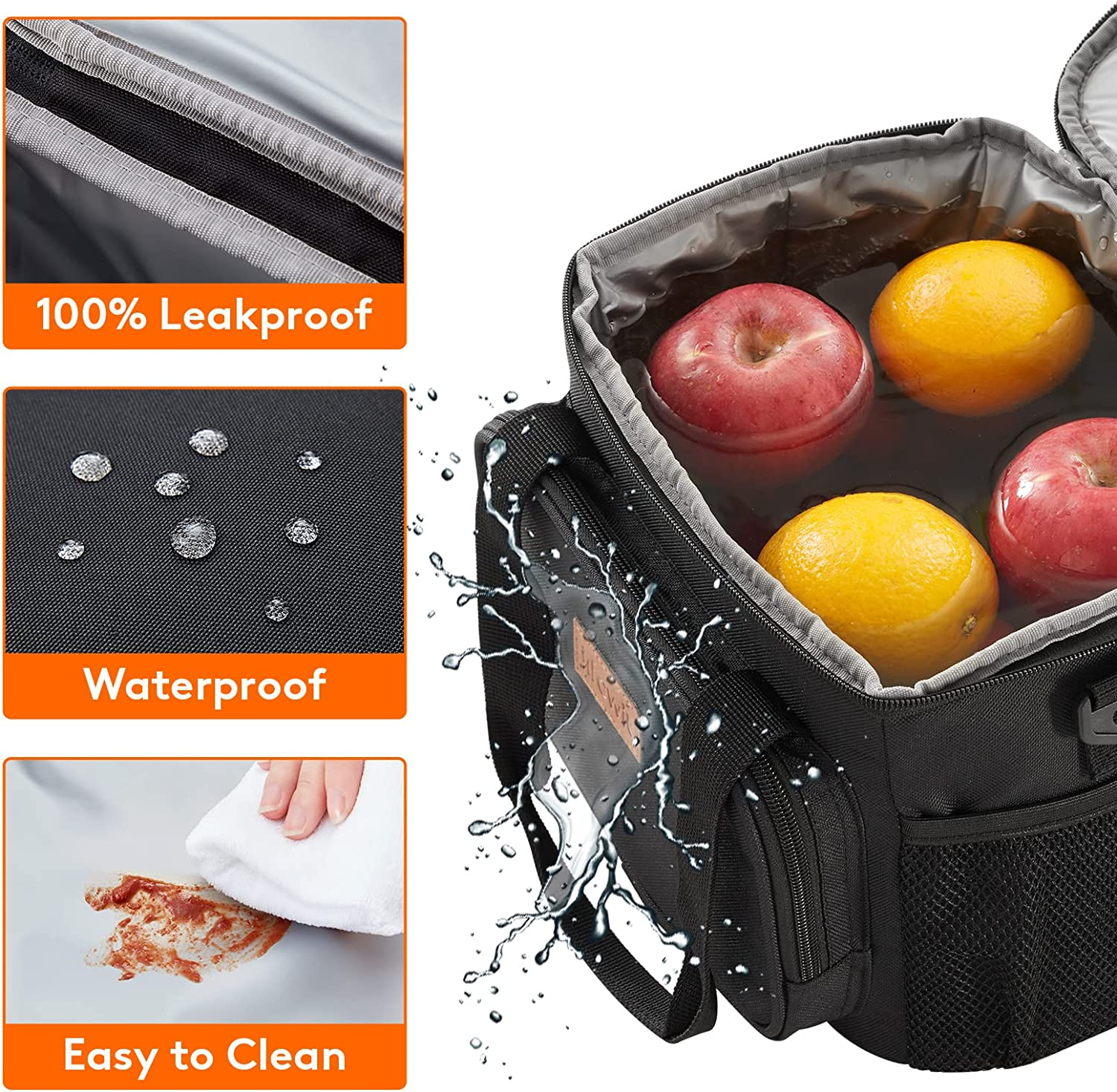 Lifewit Large Lunch Bag Insulated Lunch Box Leakproof Soft Cooler Cooling Tote for Adult Men Women, Waterproof Reusable Lunch Bags for Work Office Outdoor Picnic Camping, Black, 12-Can (8.5L) image number 3