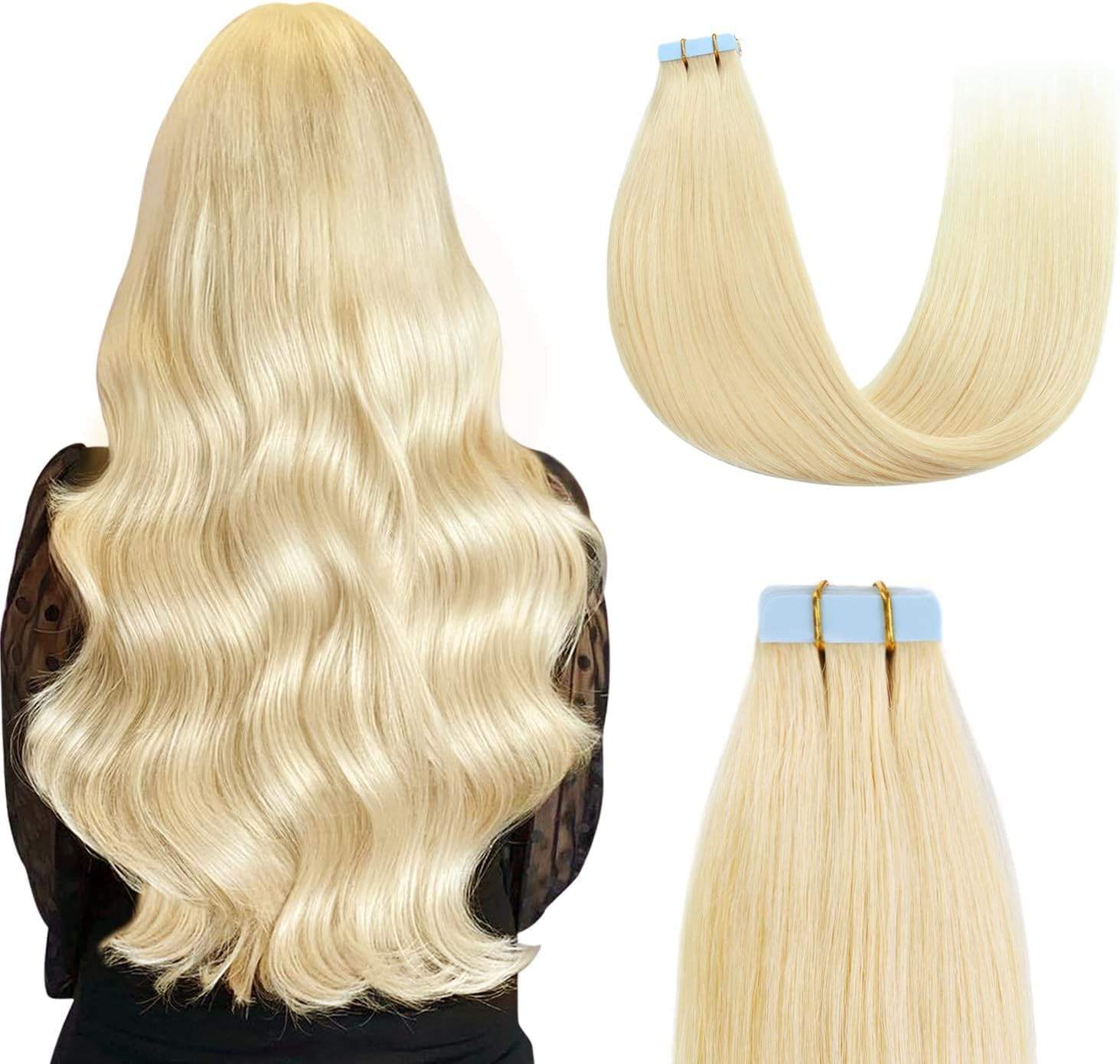 Sunya Tape-In Extensions, Real Hair, Bleach Blonde, 35 Cm, Invisible Straight Skin Weft Blonde Tape-In Extensions, #613 Bleach Blonde, 40 G, 20 Pieces/Pack image number 2