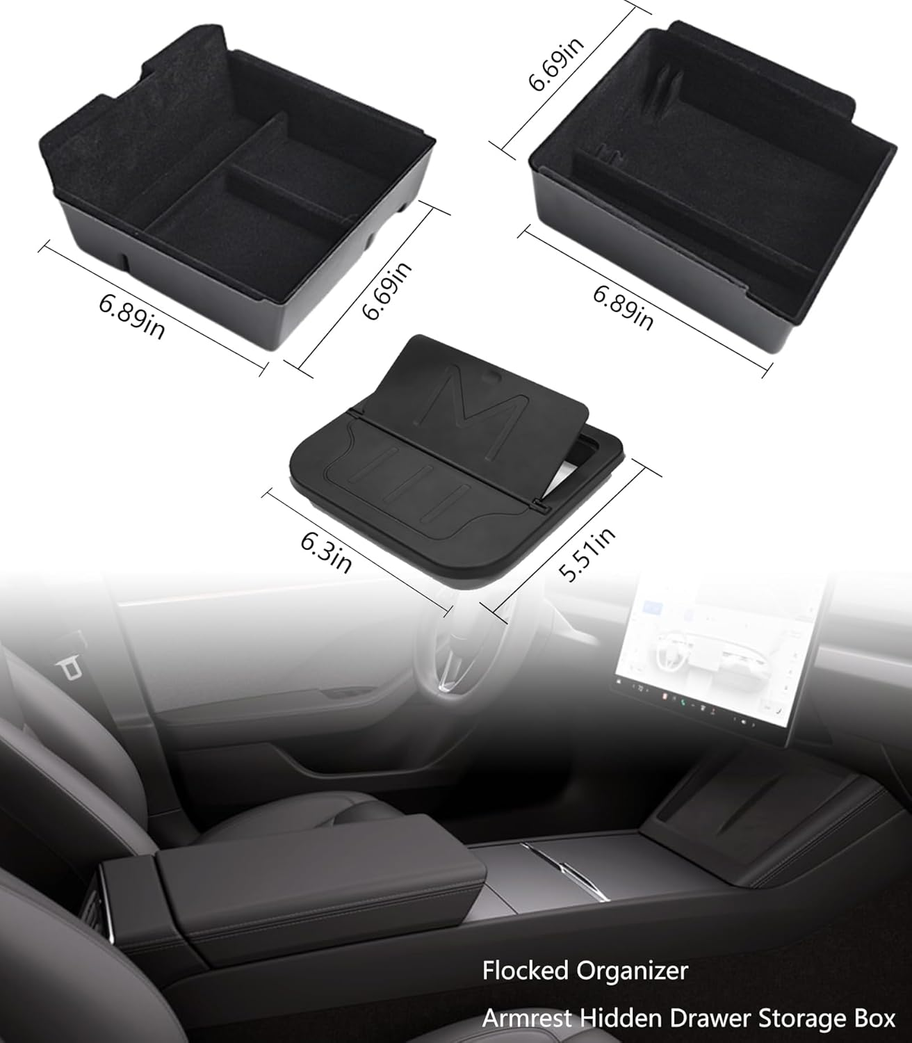 Customized for Model 3 Y Center Console Organizer Tray(3 Pcs), for Model 3 Highland Accessories 2024 2025/For Model Y Juniper Accessories 2025 image number 1