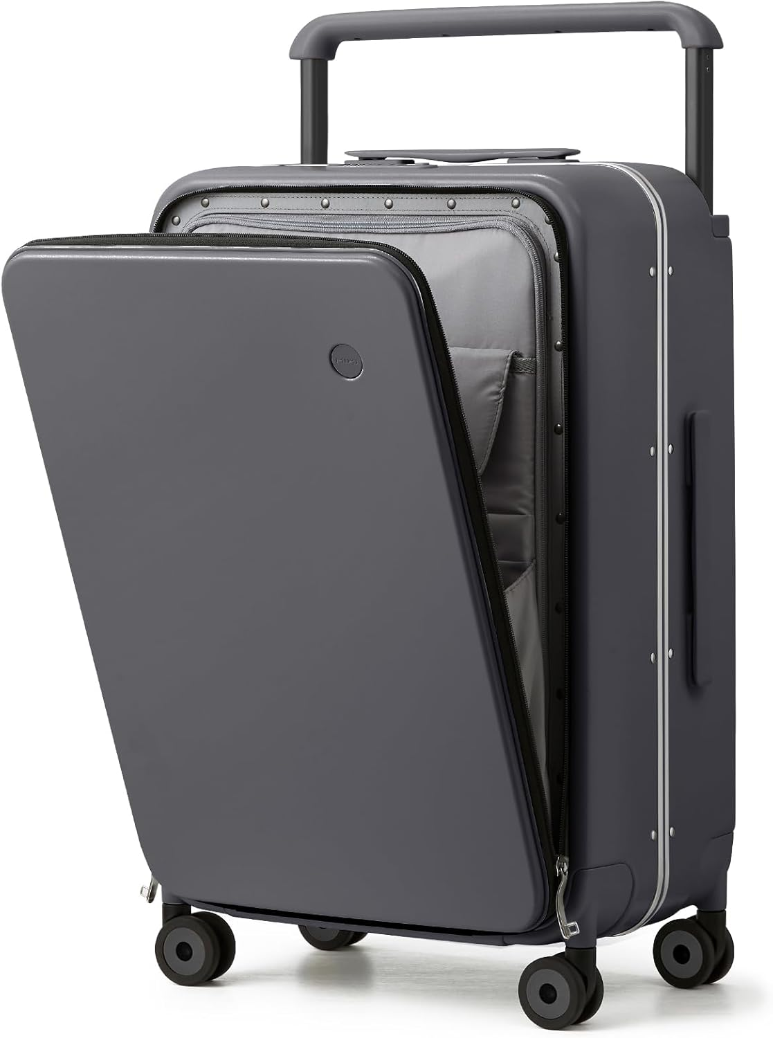 Mixi Checked Luggage with Wide Handle Front Laptop Pocket&ndash;Premium PC Hardside Suitcase with Aluminium Frame,Spinner Wheels,Combination Lock,With Cover,Ideal for Business and Travel,24 Inch,Rock Grey