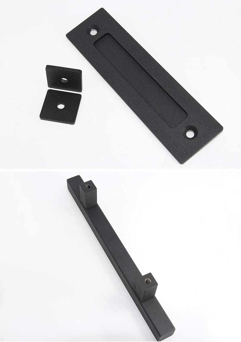NUZAMAS Stainless Steel Door Handle, Sliding Barn Door Handle, Pull and Flush Set Single Square Handle Hardware -Black