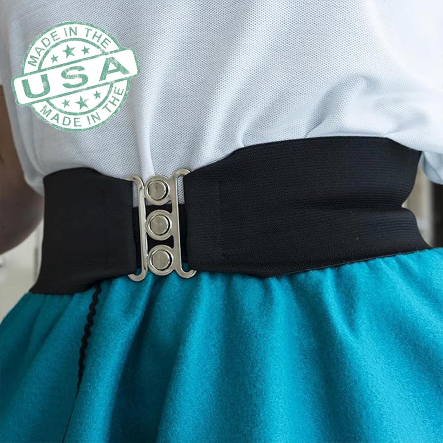 Silver Clasp 50S Style Cinch 3" Wide Elastic Belt for Women Junior and plus Sizes