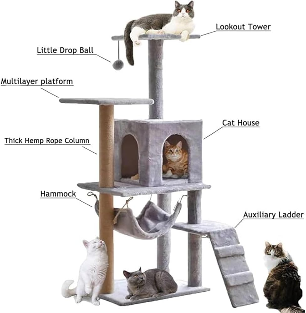 Large Multi-Level Cat Climbing Frame Condo Furniture with Sisal-Covered Scratching Posts, 1 Bigger Plush Condos, Perched Platforms and Dangling Balls, Perch Hammock for Kittens, Cats and Pets image number 2