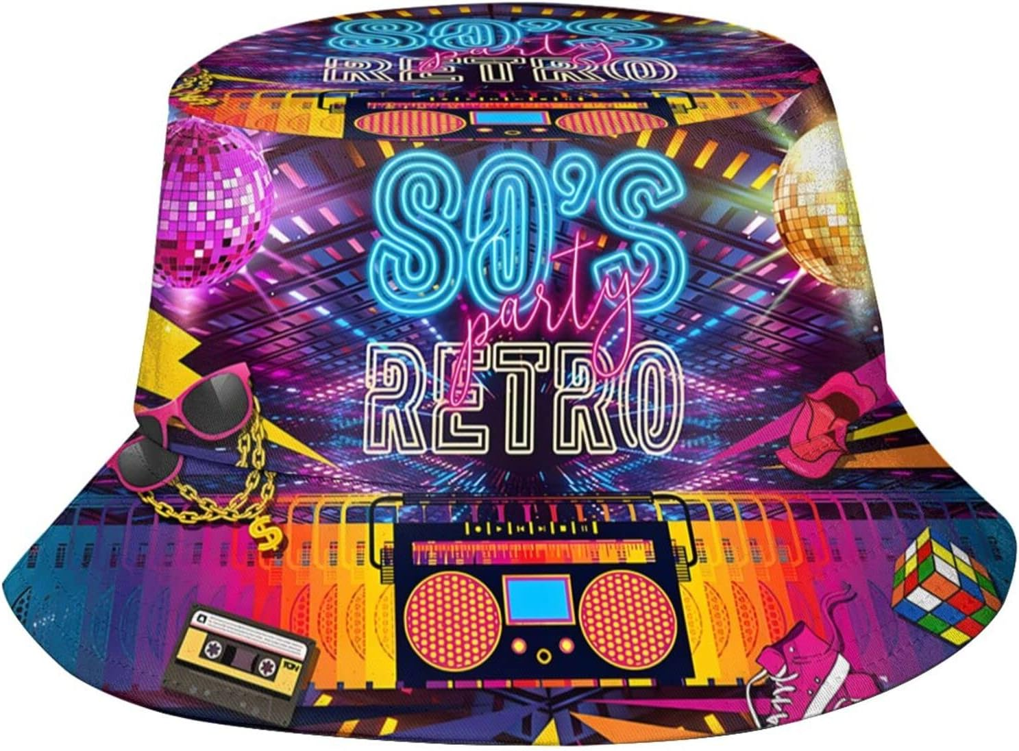 LVGOOKI Funny Retro 80S 90'S Style Design Summer Unisex Reversible Print Bucket Hat