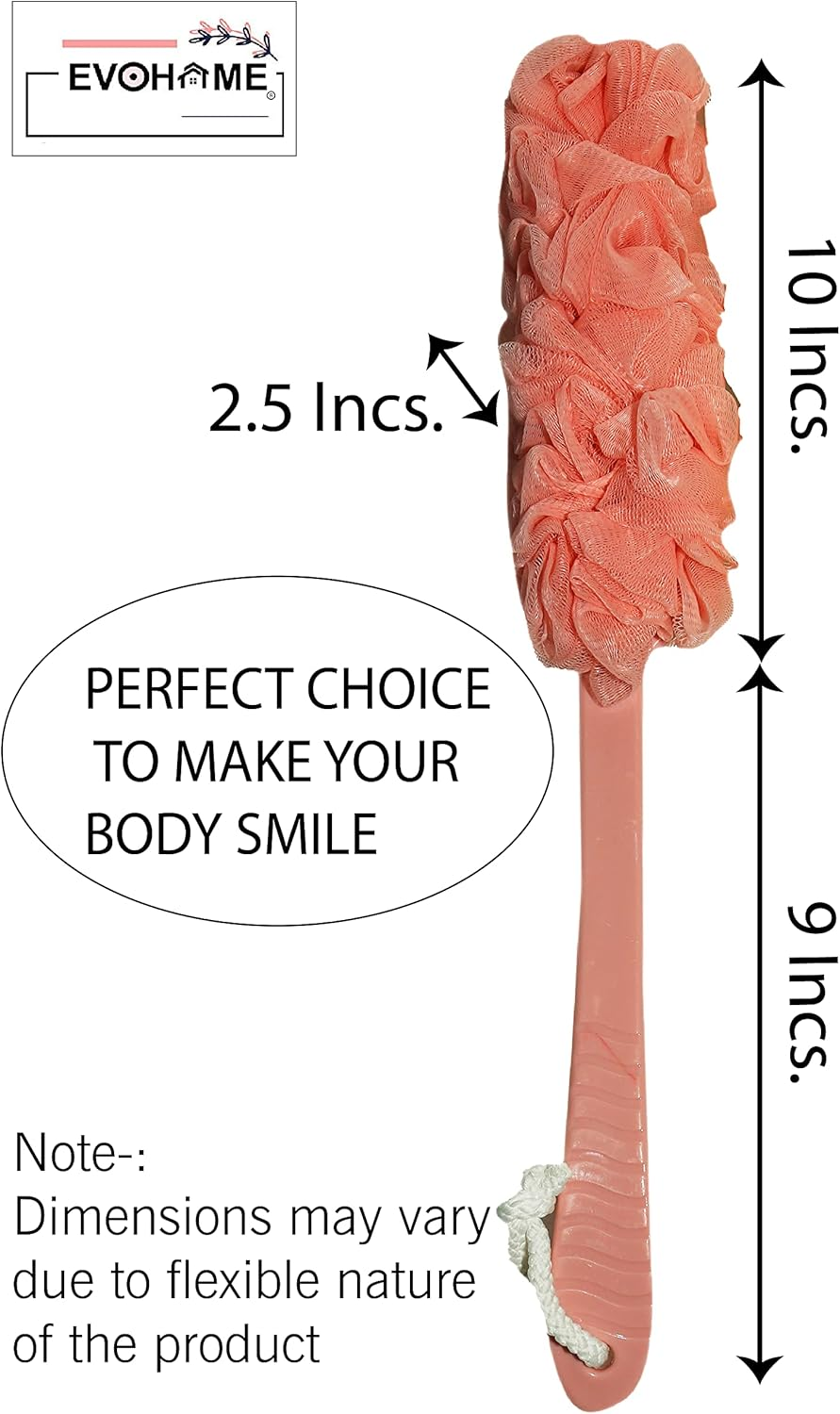 Evohome&reg; Luxury Bathing Loofah Exfoliating Scrub Soft Sponge with Handle for Body and Back Scrubber Brush Bath Puff for Men & Women Bathing Sponge (Baby Pink, Set of 1) image number 6