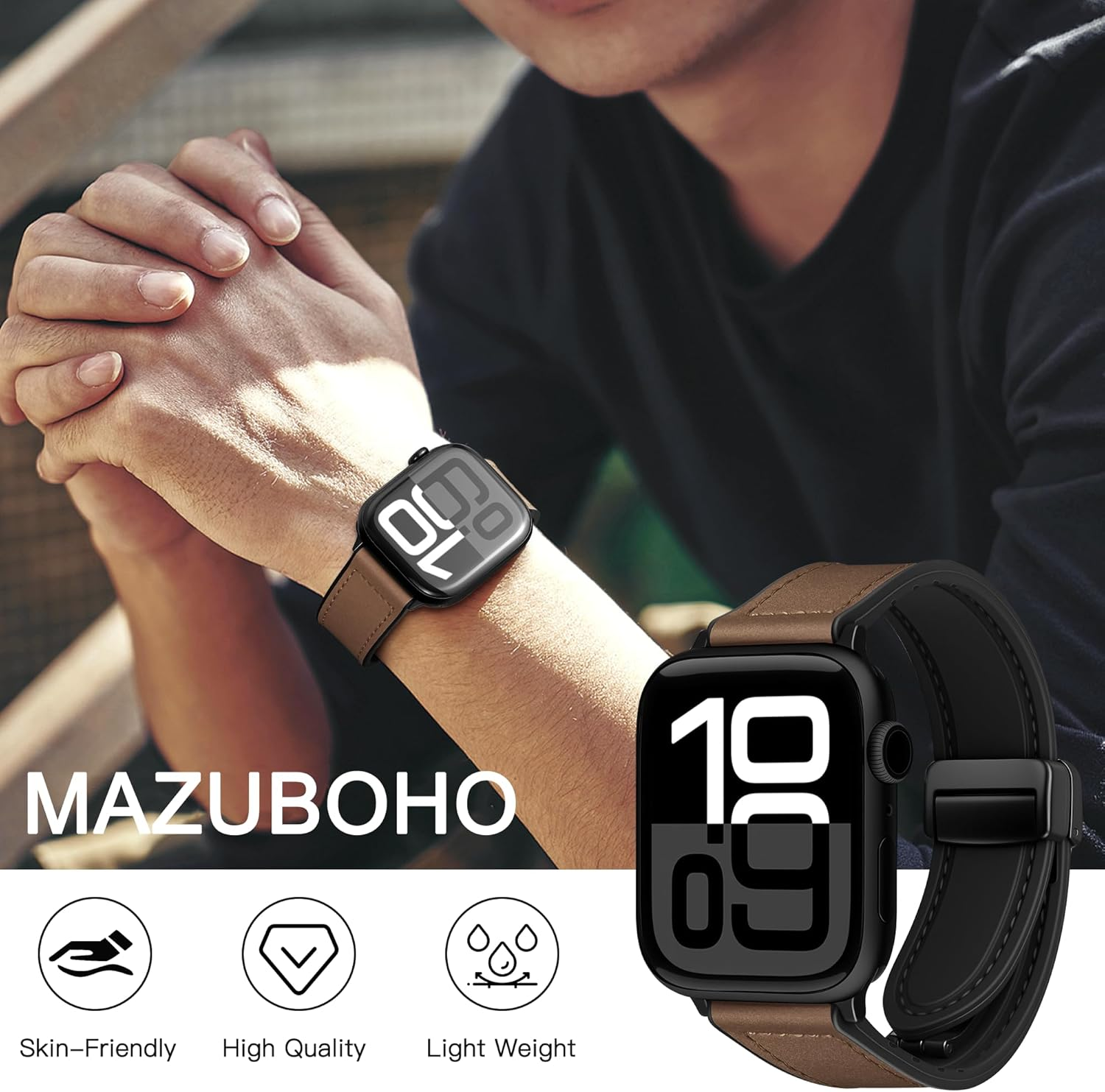 Mazuboho Leather Bands for Apple Watch Band 49Mm 46Mm 45Mm 44Mm 42Mm, Vintage Leather with Adjustable Magnetic Buckle for Apple Watch Strap Ultra 3, Ultra 2, Ultra, Series 11 10 9 8 7 6 5 4 SE 3 2 1 image number 6