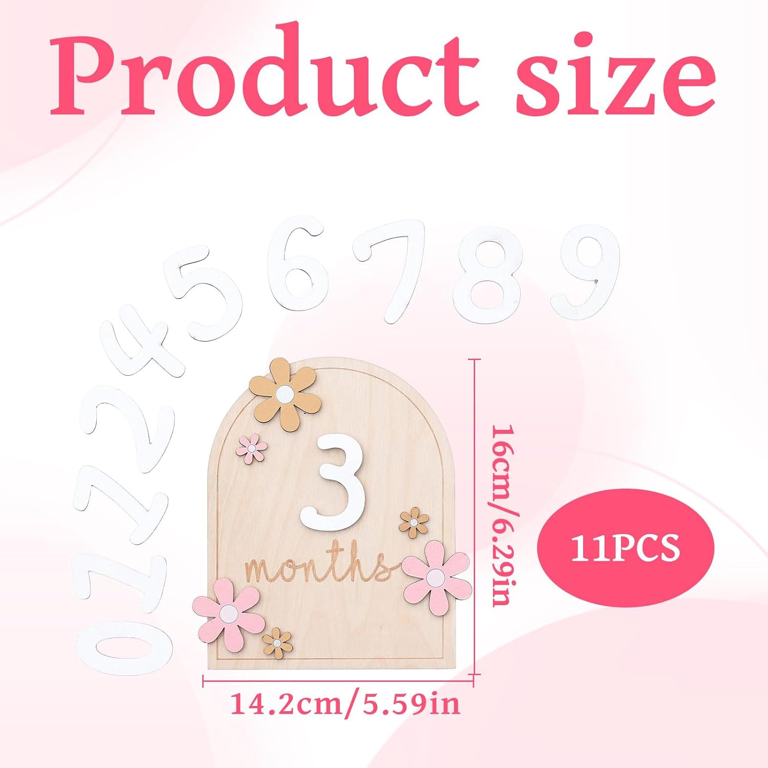 Baby Milestone Cards, Baby Items, Baby Stuff, Monthly Milestone, Monthly Milestone Cards, Wooden Milestonesigns, Interchangeable Number Set of 11 to Document Your Baby'S Growth (Flower) image number 5