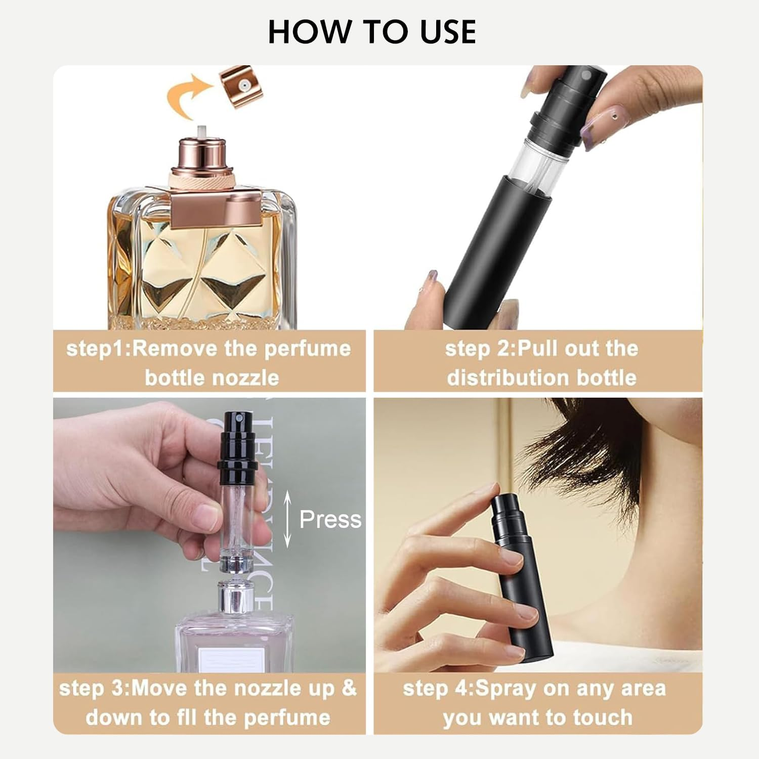 DILUSILK Refillable Perfume Atomiser, Mini Travel Aftershave Dispenser, Small Perfume Spray Bottle, Pocket Size Bottom Filling Perfume Dispenser for Men and Women image number 5