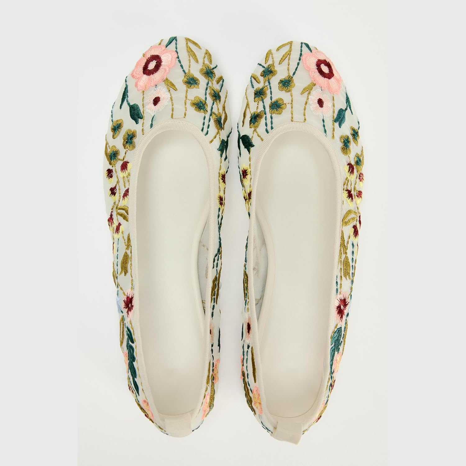 ATBELL Women'S Mesh Ballet Flats Embroidered Floral Mary Jane Flats Casual Comfortable round Toe Ballerina Shoes image number 5