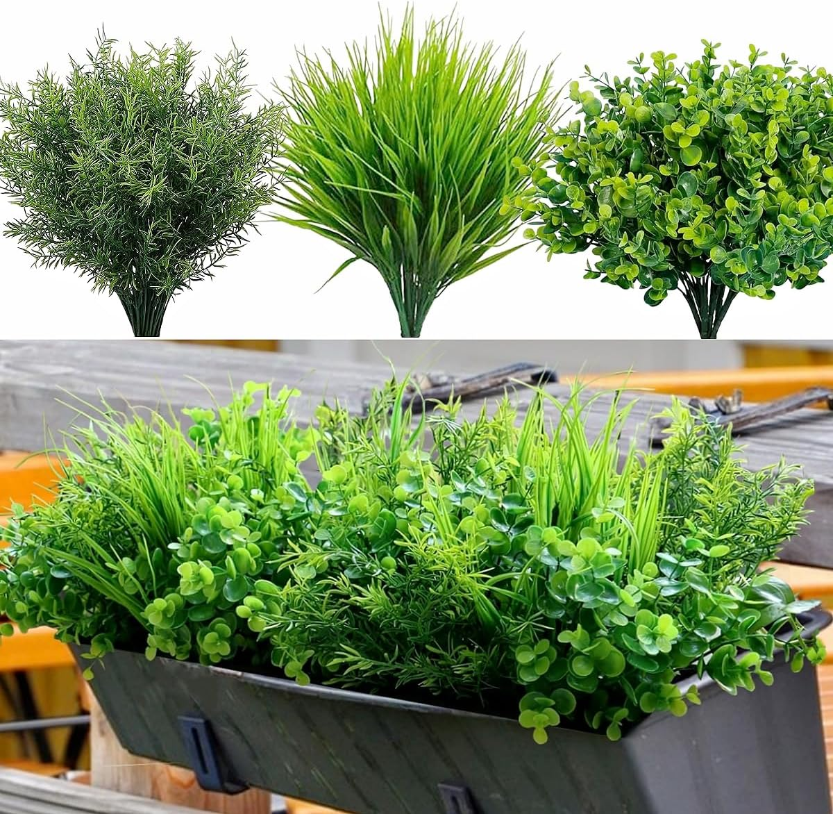 18PCS Outdoor Artificial Grass Faux Plants Spring Summer Decorations, UV Resistant Bulk Realistic Fake Bushes Grass Plastic Greenery Shrubs Front Porch Patio Garden Window Box Home Decor Arrangement