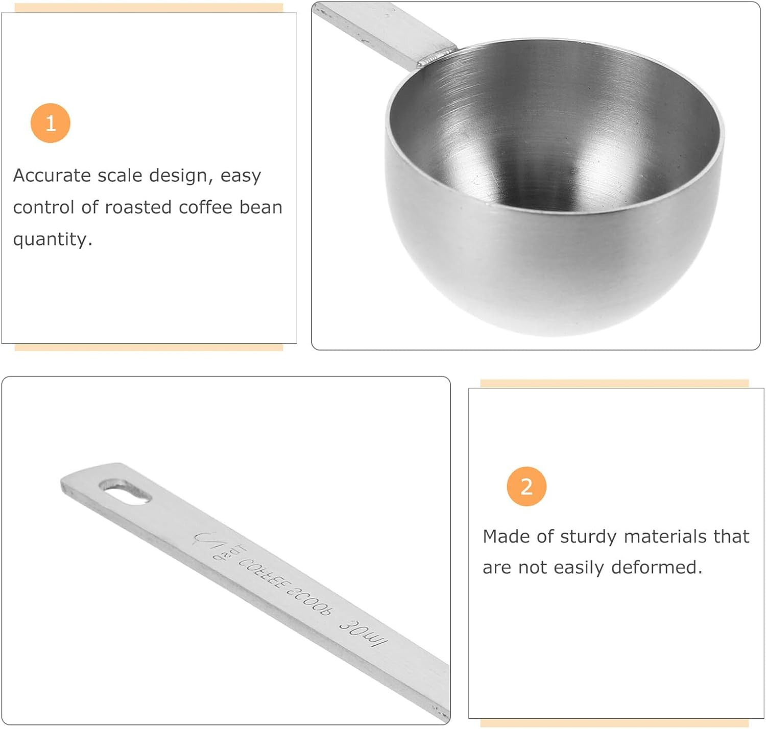 FUNNETOYU Stainless Steel Coffee Measuring Spoon 30Ml, 2Pcs Baking Measuring Spoons for Coffee Beans and Milk Powder, Sturdy Kitchen Scoop for Tea, Sugar, and Spice, Home Brewing image number 6
