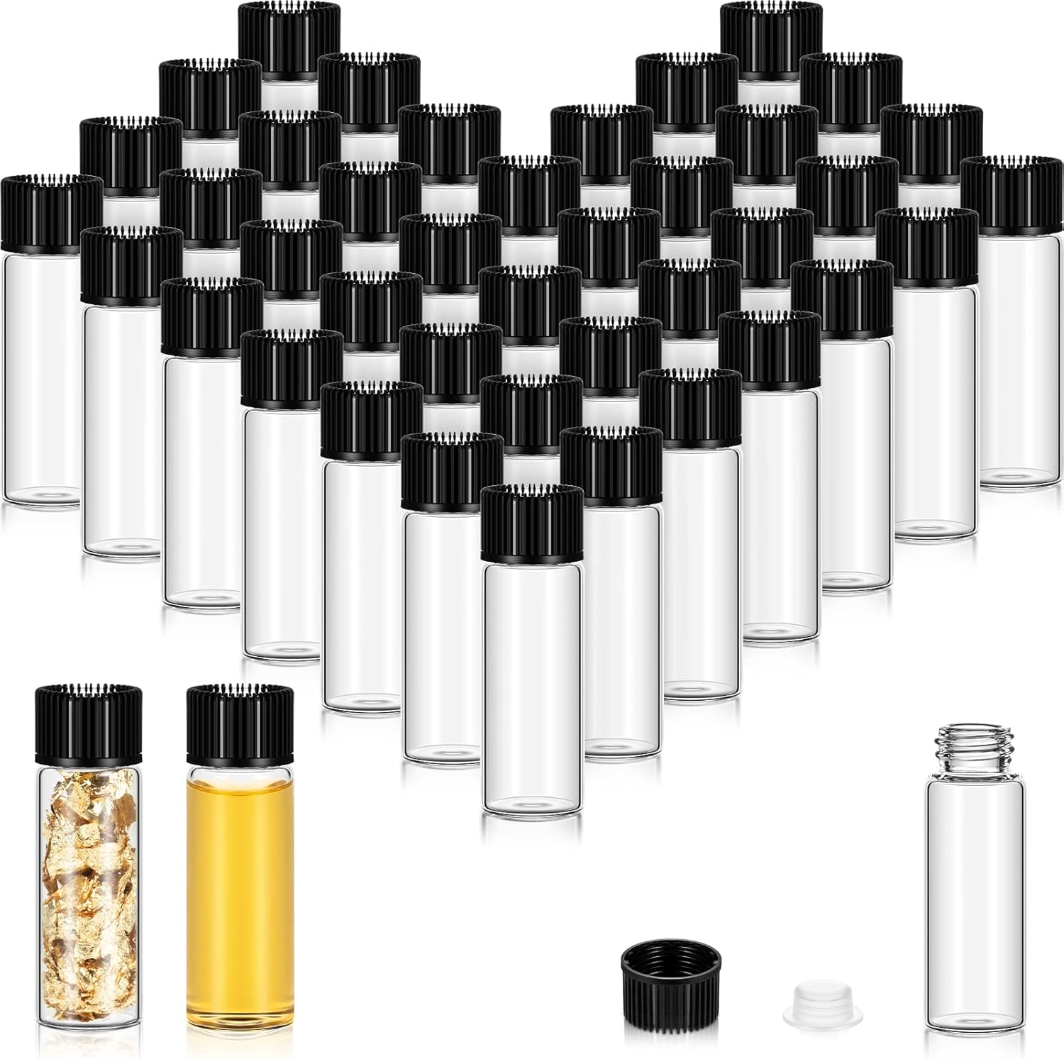 Lallisa 80 Pcs 5 Ml Small Clear Glass Vials with Screw Caps and Plastic Stoppers Empty Refillable Travel Glass Essential Oil Bottles Anointing Oil Bottles for Essential Oils Aromatherapy Perfume image number 3
