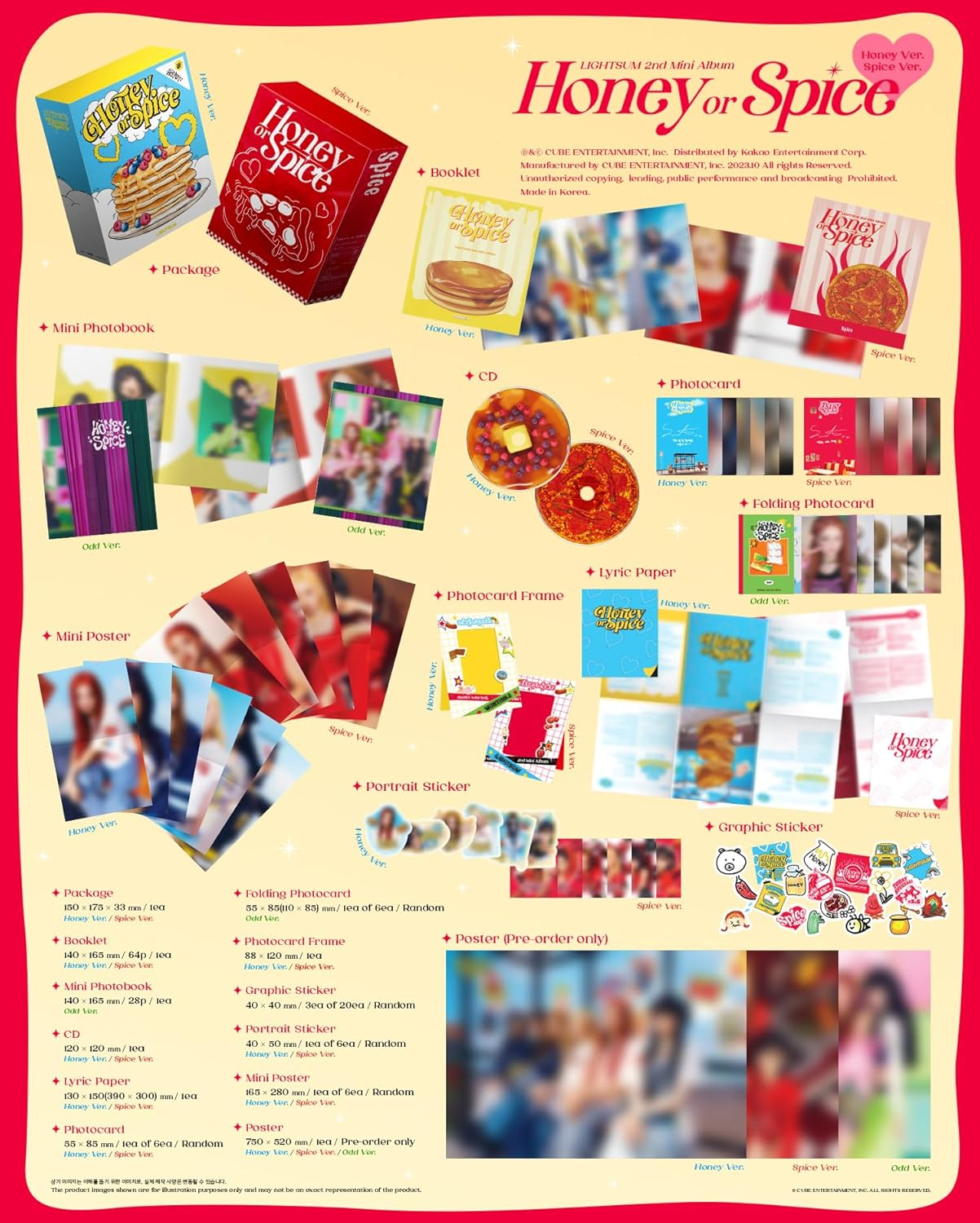 LIGHTSUM Honey or Spice 2Nd Mini Album Honey Version Cd+1P Mini Poster on Pack+64P Booklet+28P Mini Photobook+1P Lyric Paper+2P Photocard+1Ea Photo Frame+2Ea Sticker+Tracking Sealed image number 1