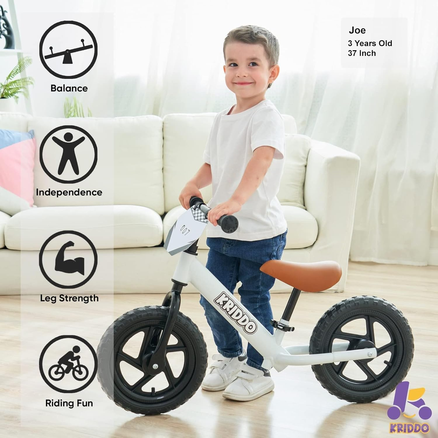 KRIDDO Toddler Balance Bike 2 Year Old, Age 24 Months to 5 Years Old, 12 Inch Push Bicycle with Customize Plate (3 Sets of Stickers Included), Gift Bike for 2-3 Boys Girls image number 4