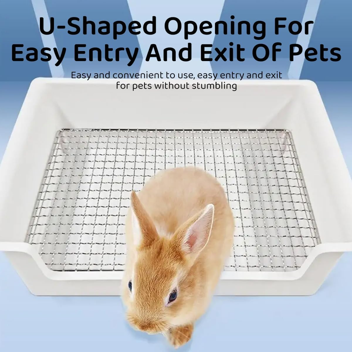 AIMALL Rabbit Small Animal Corner Litter Box with Stainless Steel Grate, Non-Slip Potty Tray with High Sides and U-Shape Entrance, 15.35 X 11.22 X 4.72 In