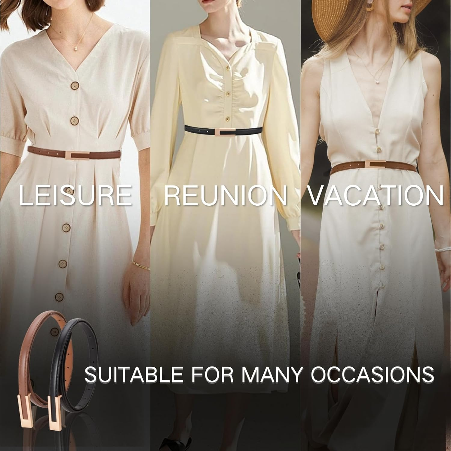 KEYRI Ladies Adjustable Leather Belts for Women Ladies Belts Retro Vintage Belt Women'S Accessories Skinny Belt for Dresse Jeans Buckle Thin Waist Belt Waist Strap Waistband