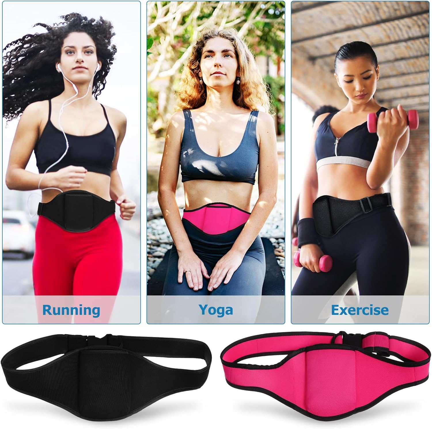 UPKOCH 2Pcs Neoprene Microphone Belt Packs - Black & Pink, Detachable Waist Bags for Running, Fitness, Yoga, and Performance, Secure Storage for Mic, Cards, Keys, and More image number 3