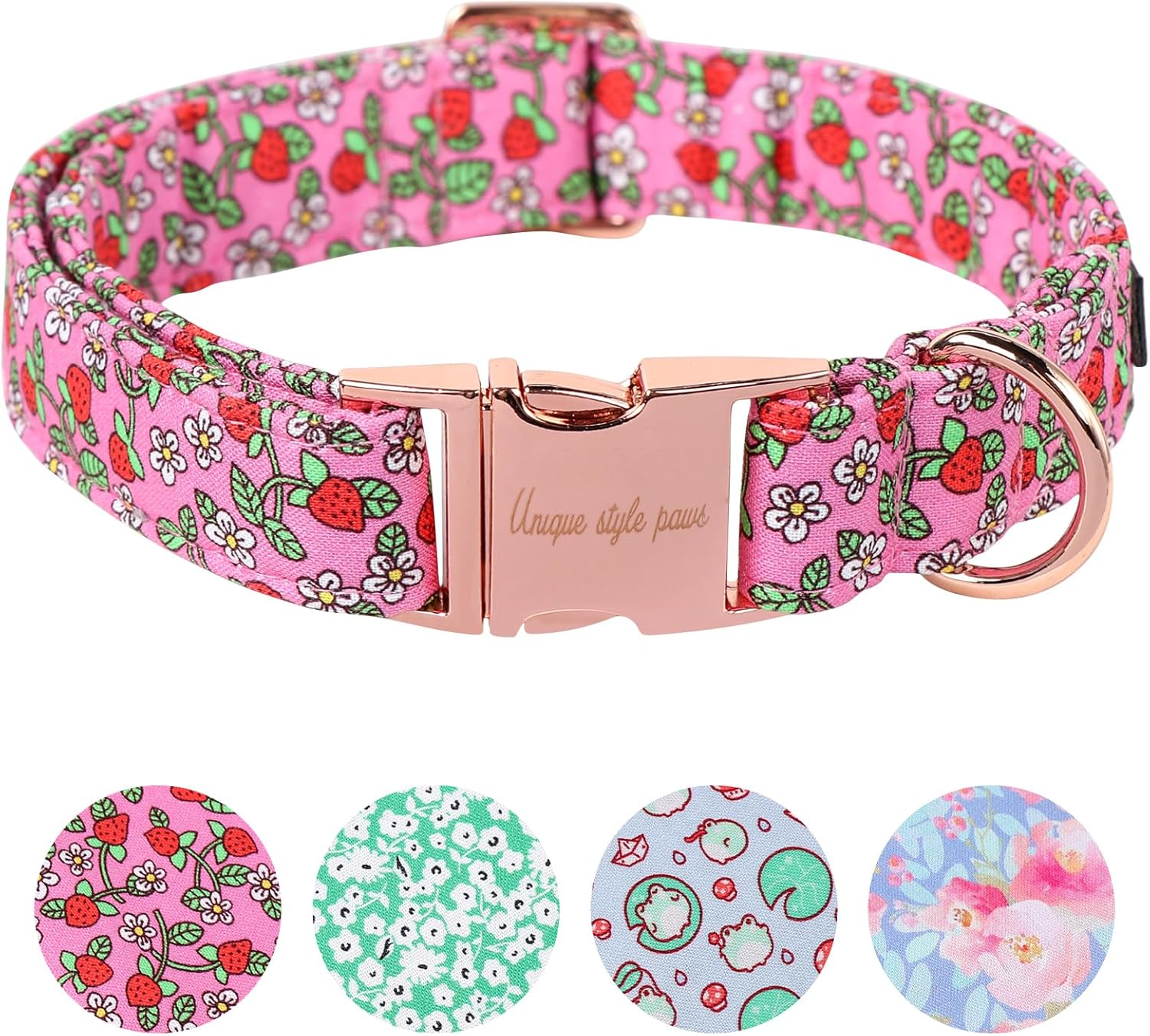 Unique Style Paws Summer Pink Strawberry Dog Collar Harnesses Collars & Leads for Collar Dog Wide Bow Tie Chain Dog Collar Pull Collar Gifts for Small Medium Large Dogs XS image number 4