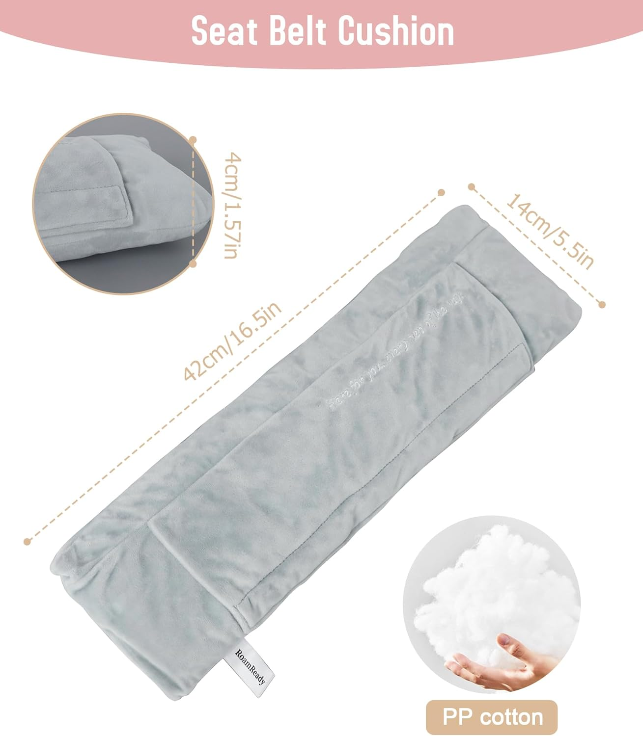 Roamready Seat Belt Pillow Post Surgery, Mastectomy Pillow for Hysterectomy Recovery Must Haves, Minky Protector for Breast Cancer, Heart Surgery Recovery Gifts, Light Gray image number 3