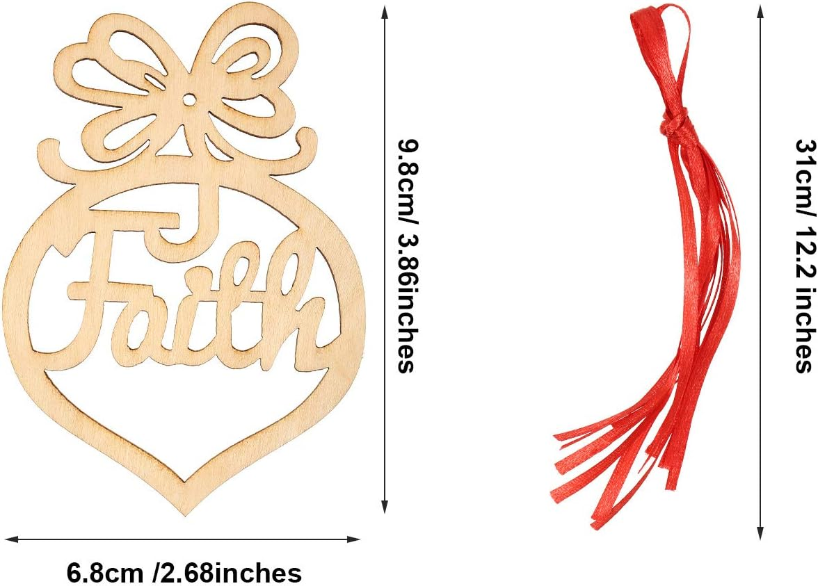 Boao 72 Pieces Christmas Wooden Hollow Hanging Ornaments Christmas Tree Hanging Tags with Red Ribbons for Xmas Decorations image number 2