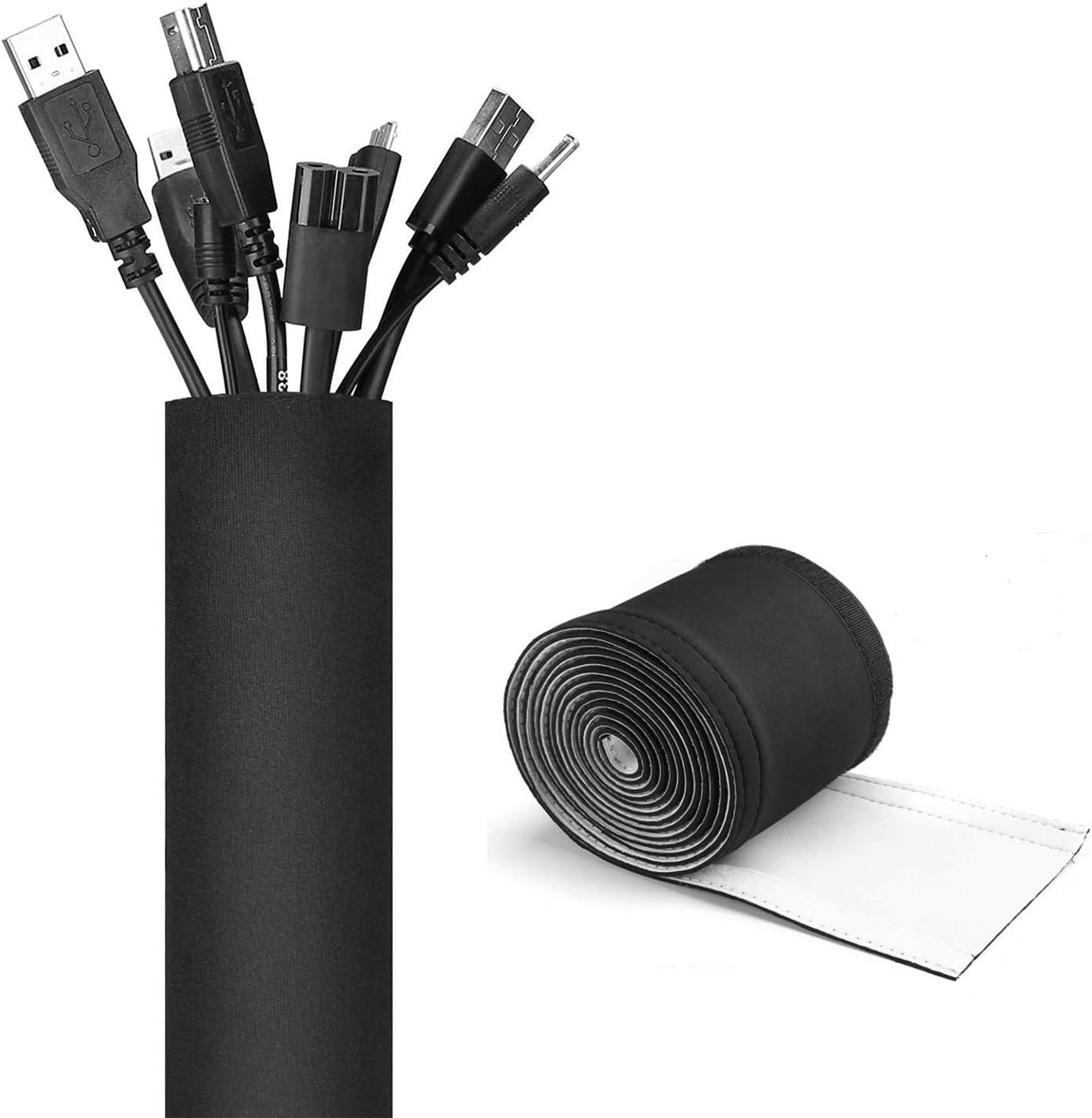 JOTO 3M X 13.5CM Cable Management Sleeve (130" X 5.3"), Cuttable Neoprene Cord Management Organizer System, Flexible Cable Wrap Cover Wire Hider for Desk TV Computer Office Home Theater -Reversible image number 1