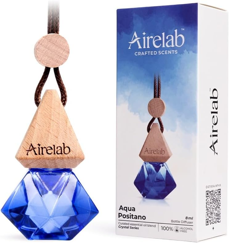 Airelab Car Perfume Diffuser Aqua Positano in Vibrant Blue Crystal Pendant | Premium Seaside Notes 40% Imported Essential Oils | Alcohol-Free, 60-Day Freshness | Eliminates Odors & Dampness image number 1