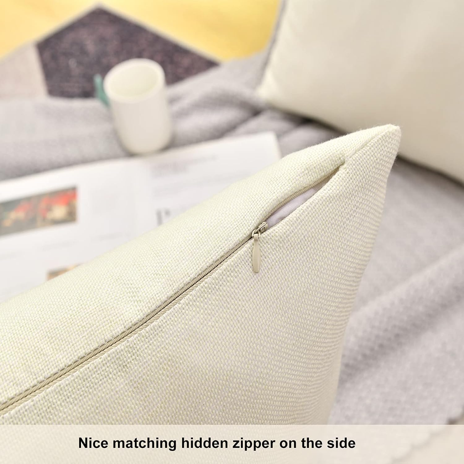 Throw Pillow Covers Bulk Linen Blank Couch Cushion Pillow Case for Vinyl Sublimation HTV Ironing Craft Embroider Decoration 18 X 18 Inch Beige Set of 8 image number 7