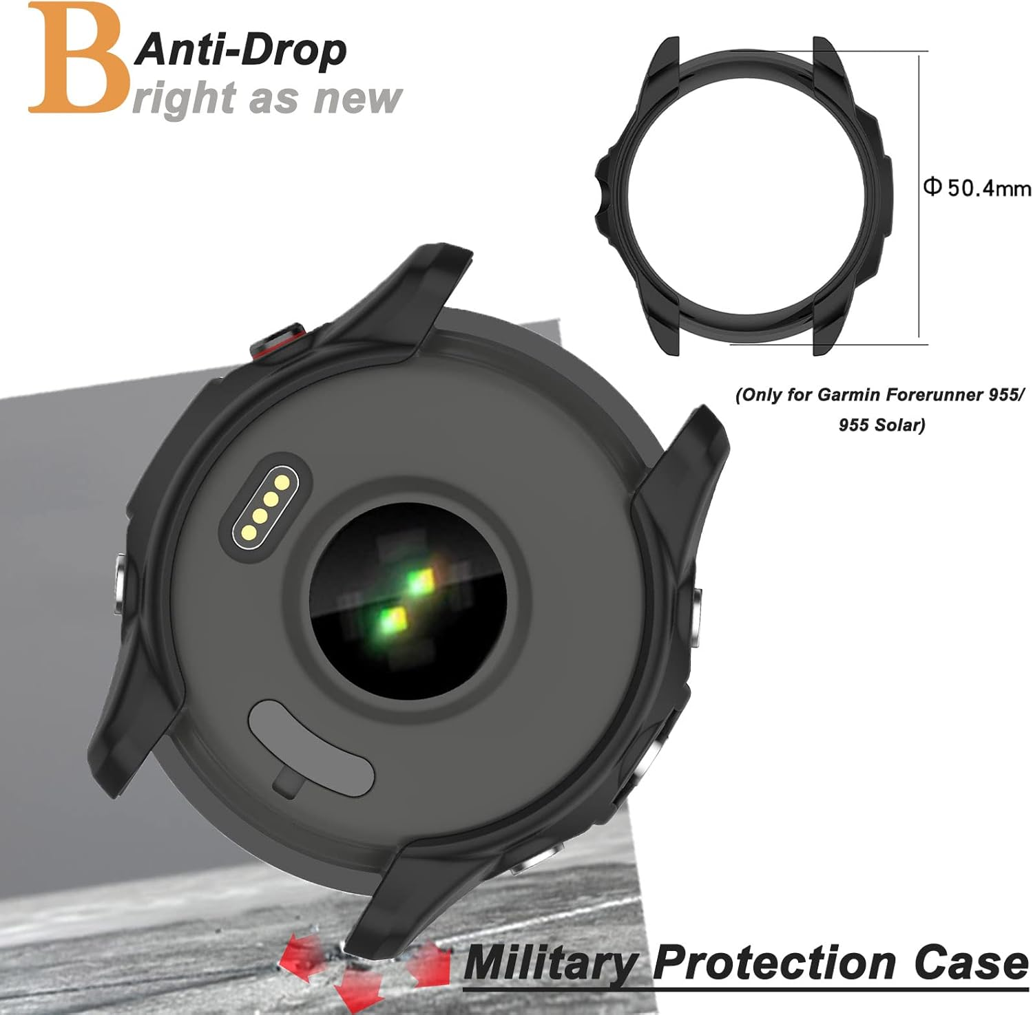 Miimall Compatible for Garmin Forerunner 955 Case, Scratch-Resistance TPU Military Protection Cover Case for Garmin Forerunner 955/955 Solar (Black) image number 2