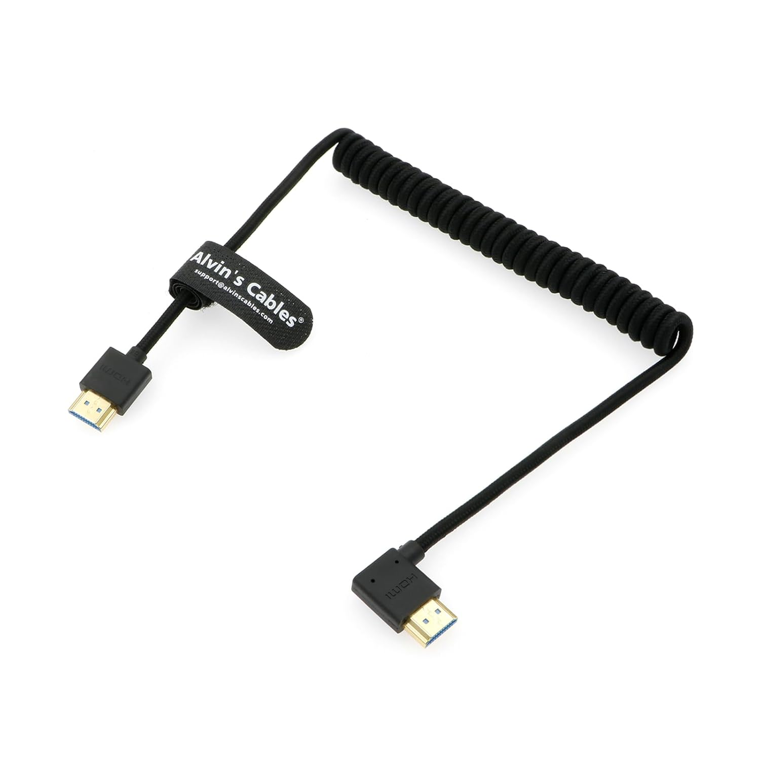 Alvin'S Cables 8K 2.1 HDMI High Speed Straight to Left Angle Braided Coiled Cable for Atomos Ninja V, Portkeys BM5, for Feelworld Monitor, Canon C300, Z CAM E2, Sony FS5| FS7| A7S3 Cameras image number 1