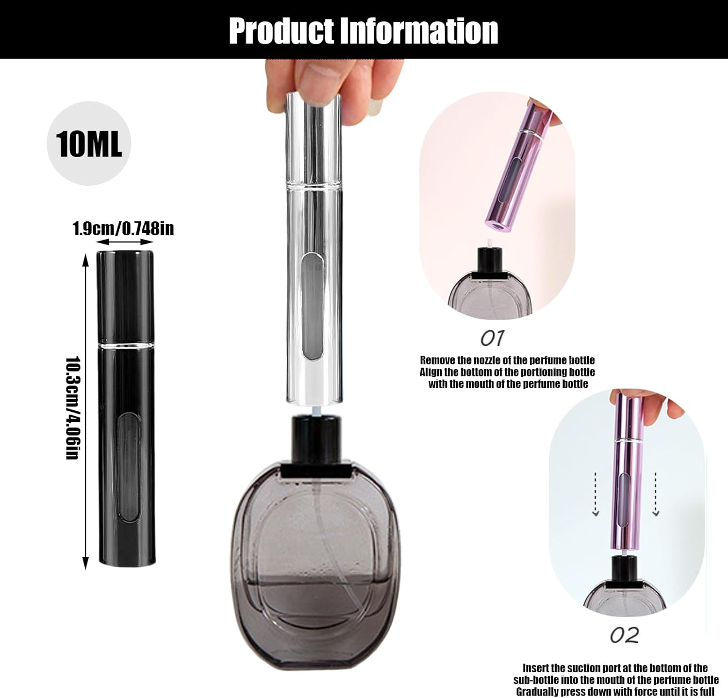 Perfume Atomiser, 2 Pcs 10Ml Refillable Leak-Proof Travel Spray Bottle with Easy Bottom-Fill Design, Compact & Durable Metal Perfume Dispenser for Gym, Travel, and Daily Carry for Women & Men image number 4