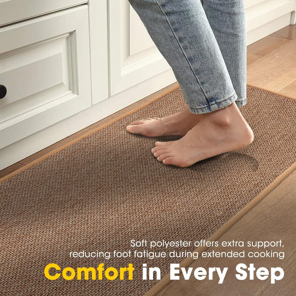 ZUNI 2PCS Kitchen Rugs and Mats, Cushioned Non Slip Rugs, Absorbent Runner Rugs Comfort Standing Mats Washable for Kitchen, Floor, Office, Home (45X150, 45X75Cm, Beige) - Black image number 3