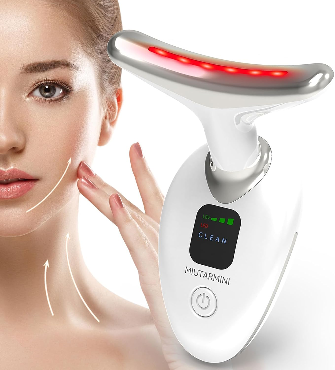 MIUTARMINI Red Light Therapy Face Massager, Skin Face Lift Device with 7 Colors, 45&deg;C EMS Massage Face Toning Firming Machine for Women,3 Modes Led Facial Sculptor for Skintightening & Neck Lifting