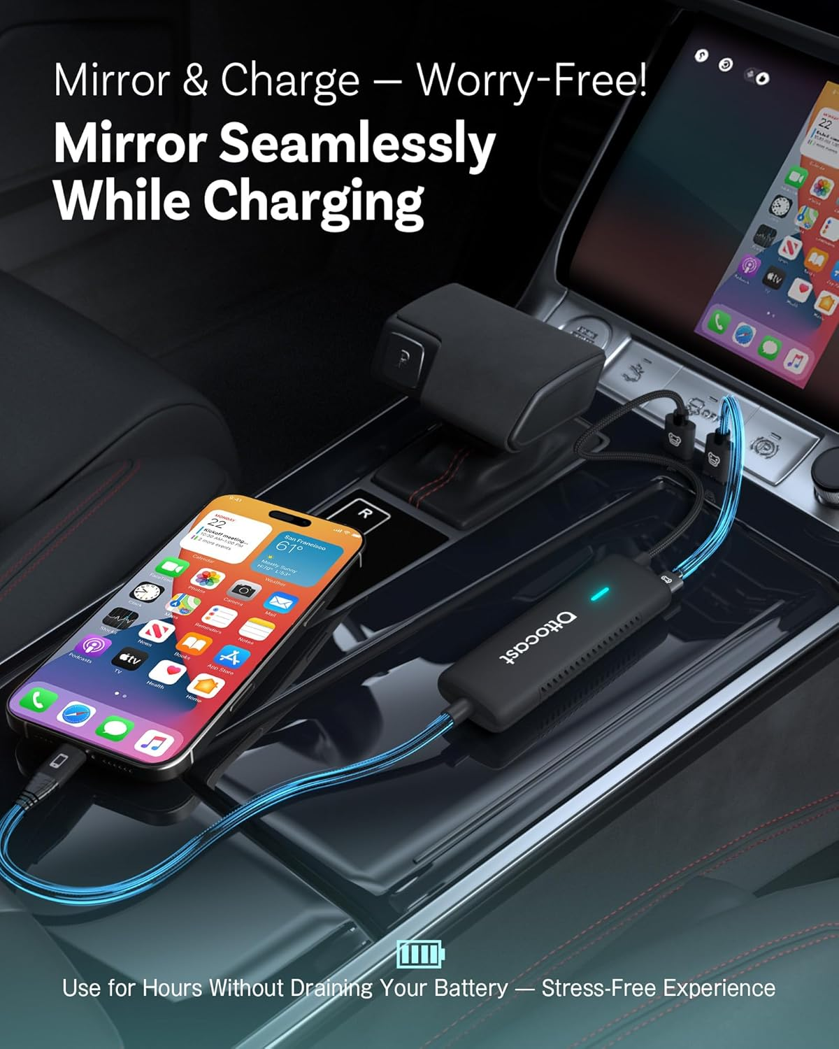 OTTOCAST Mirror Touch Wireless Carplay Adapter - Bi-Directional Phone Mirroring & Dual Mode for Factory Wired Carplay - Seamless Iphone & Android Integration image number 6