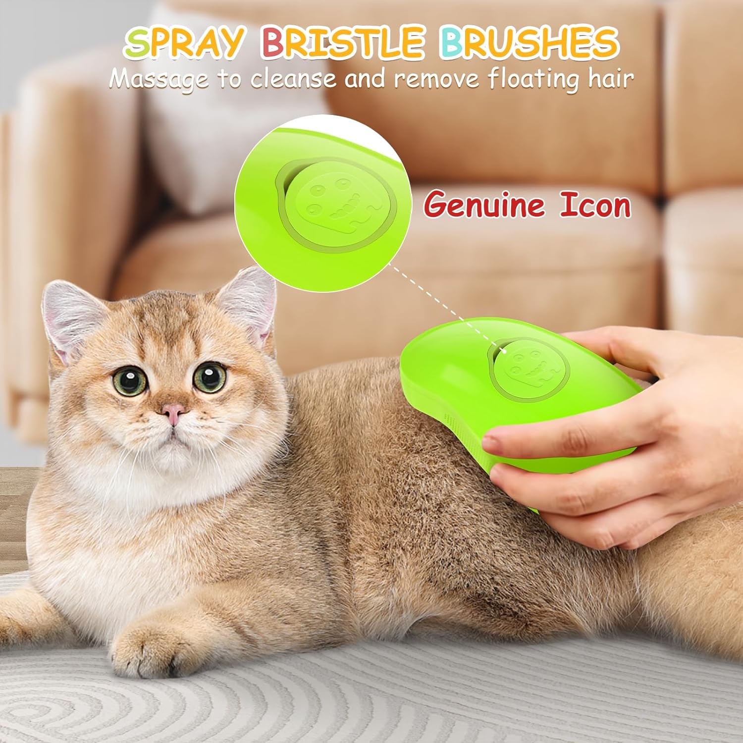Cat Steam Brush, 3 In1 Steam Cat Brush, Steam Brush for Cats, Steamy Cat Brush, Rechargeable Silicone Steam Pet Brush, Multifunctional Pet Hair Comb for Removing Tangled and Loosse Hair (Green) - Yellow image number 4