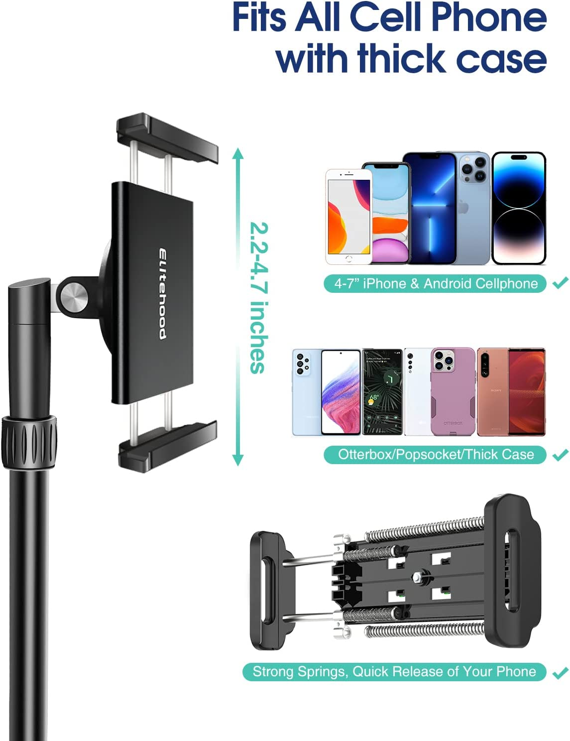 Iphone Tripod for Overhead Video Recording [Heavy Duty & Ultra-Stable], 25In Horizontal Long Extendable Boom, 360&deg; Rotation Iphone Tripod Stand with Remote, Vertical 71" Tall Phone Tripod image number 2