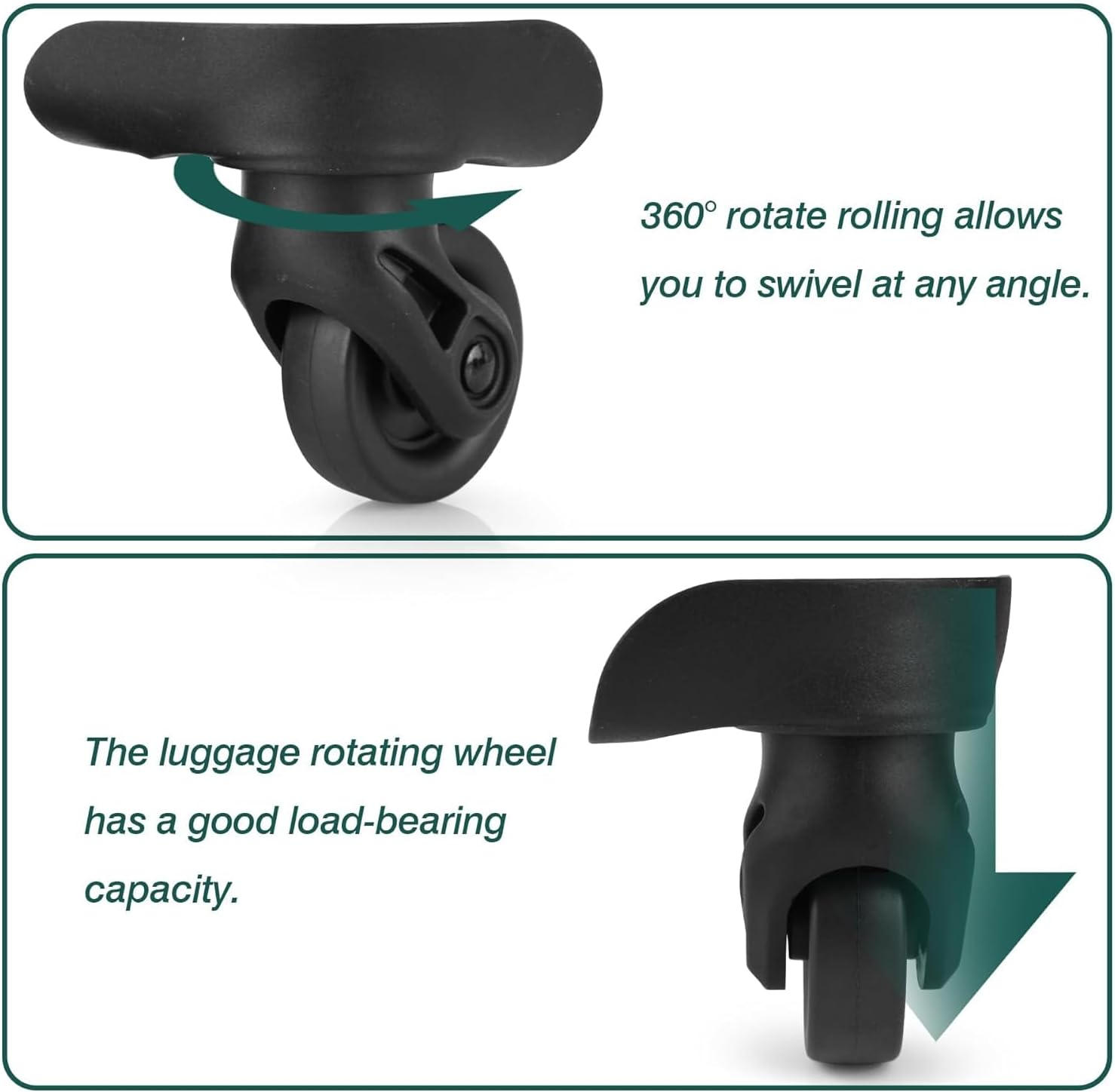Geiwogwc 2Pcs Luggage Wheels Replacement, Plastic Luggage Suitcase Wheels, 360 Degree Rotation Wheel, Black,Ea237 image number 3