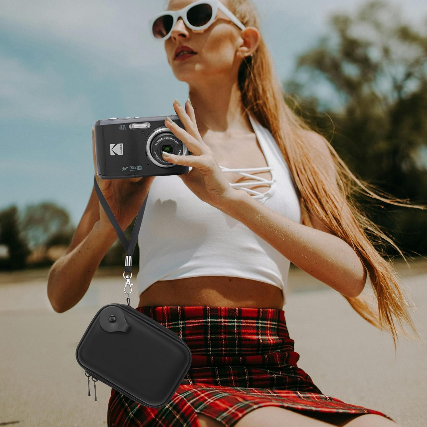 Lacdo Camera Case Compatible with KODAK PIXPRO FZ45 / FZ55 / FZ53 / FZ43 16MP Vlogging Digital Camera, Hard EVA Protective Camera Storage Trave Bag, Mesh Pocket Fit Batteries, USB Cable, SD Card,Black