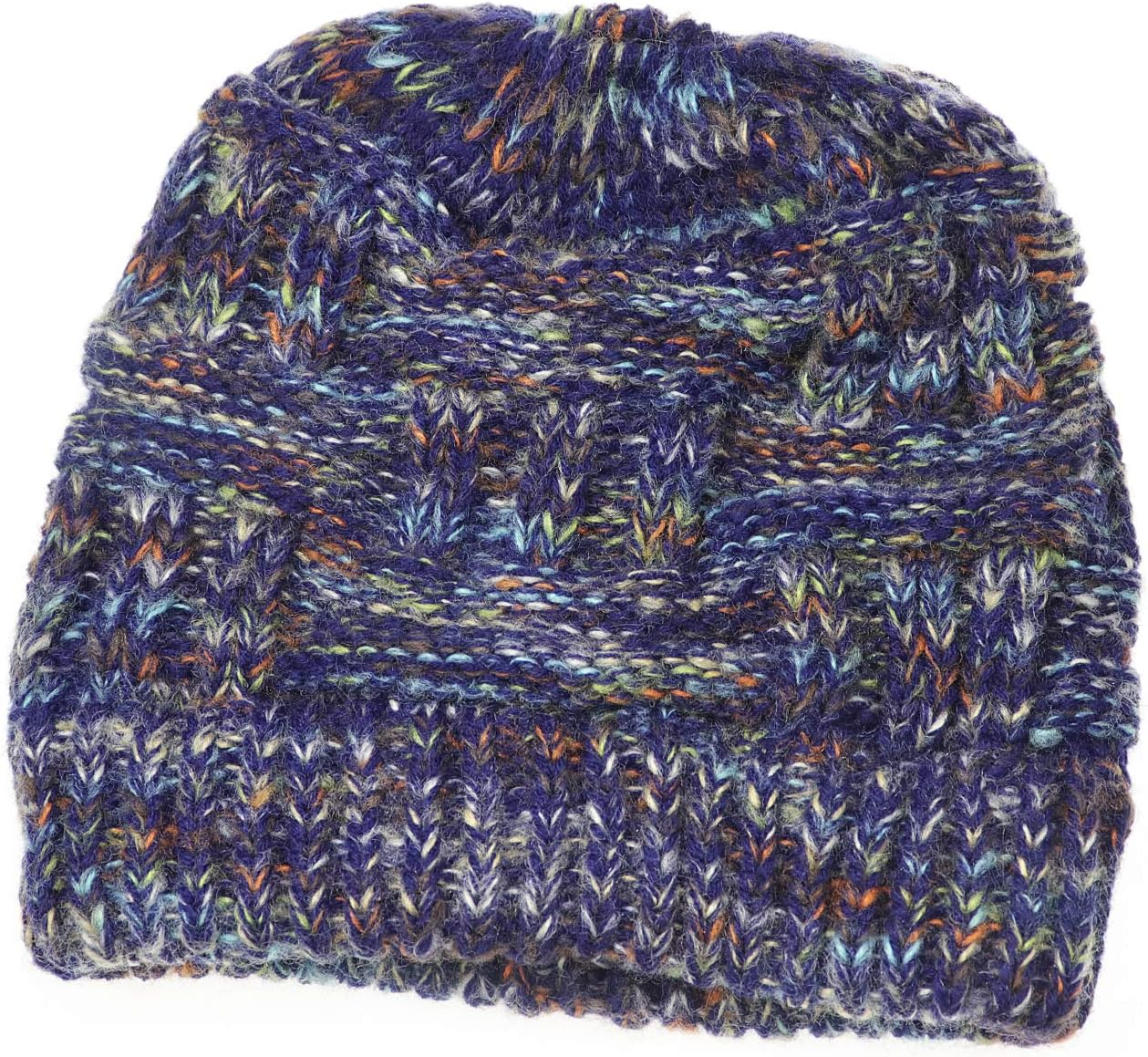 Taidor Messy Bun Ponytail Beanie Hat Colored Dots Cable Knit Cap for Women Girls Winter