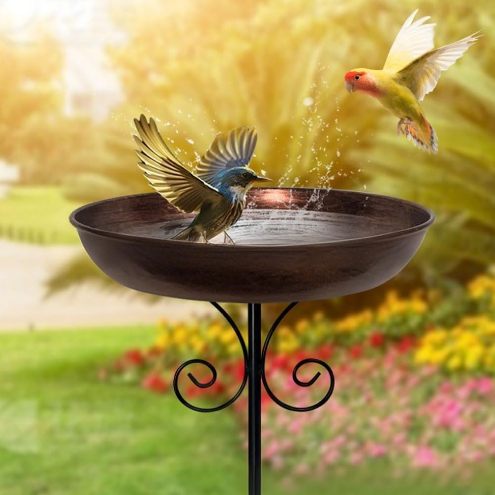 HPAMR Garden Metal Bird Bath, Vintage Freestanding Birdbath, 80CM Metal Bird Bath for Outside, Gardens Birdfeeder Stake Decoration, Standing Bird Feeder Bath for Yard, Lawn, Garden image number 1